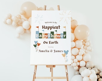 Disneyland Themed Baby Shower Welcome Sign - Editable Canva Template - Digital Download