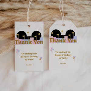 Etiquetas personalizadas para lembrancinhas com tema da Disneylândia - download digital, modelo Canva, etiqueta de agradecimento