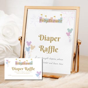 Cartel y tarjetas para la rifa de pañales para baby shower de Disneyland: descarga instantánea en formato PDF imprimible