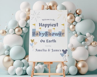 Disneyland Themed Baby Shower Welcome Sign - Editable Canva Template - Digital Download
