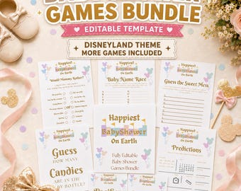 Editable Disneyland Themed Baby Shower Games Bundle, Baby Shower Games, Digital Download, Canva Template
