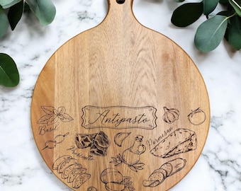 Engraved Antipasto Acacia Wood Charcuterie Board - Italian Kitchen Decor