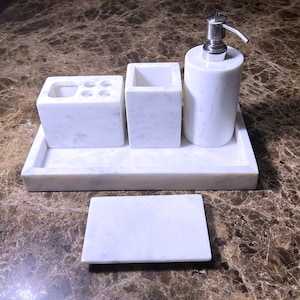 Luxurious Handecarfted  natrual white Marble Bath Accessories, set of 5