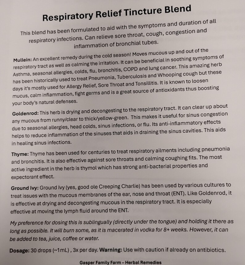 Respiratory Relief Tincture Blend - Etsy