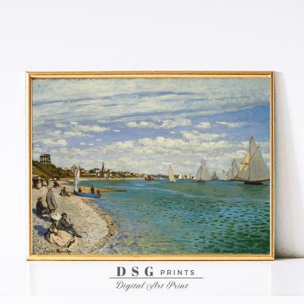 Claude Monet Wall Art, Regata en Sainte-Adresse, Vela vintage IMPRIMIBLE, pintura de velero francés, Grabados de paisajes marinos, DESCARGA DIGITAL