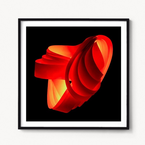 Abstract orange sculpture against black background digital wall print. Digital download printable artwork/wallpaper