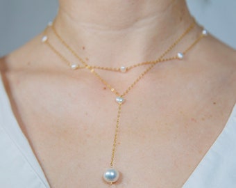 Dainty and minimalist, Sterling silver or 14K Gold, Freshwater Pearl Necklace, Handmade Tiny White Pearls