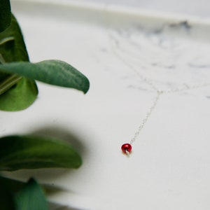 Dainty Freshwater Pearl Drop Necklace, Handmade Minimalist Lariat Necklace, Red image 3