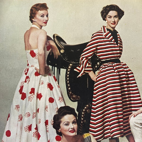 1953 Fashion Editorial Vintage Fashion Ad Vintage Advertisement Set of 2 Unattached Pages 1950s Fashion Vintage Glamour Bedroom Decor Dress