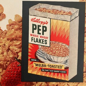 1954 Kellogg&#39;s PEP Whole Wheat Flakes Vintage Ad Vintage Cereal Ad Mid Century Food Vintage Breakfast Advertisement Breakfast Nook Art