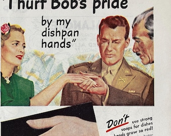 1945 LUX Dish-Washing Soap Vintage Ad Sexist Old Advertisement Vintage Housewife Retro Decor 1940s WW2 Kitchen Decor Soap Advertisement