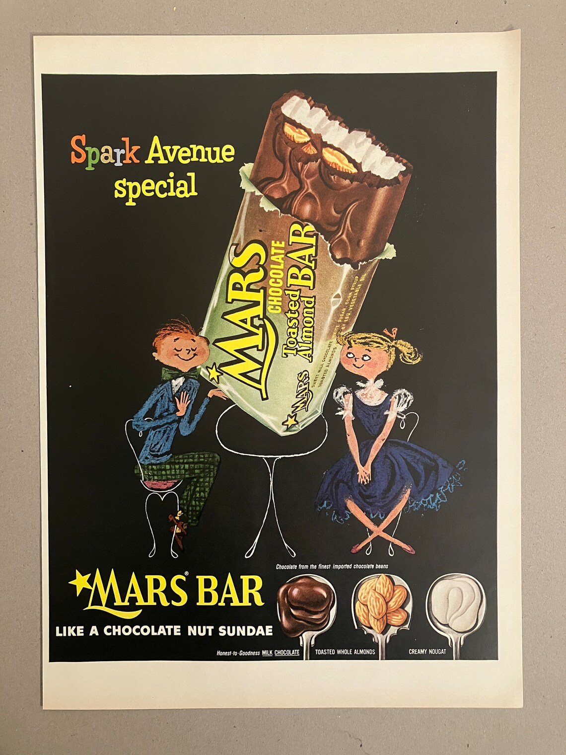 1954 Mars Bar Vintage Candy Bar Ad Advertising Art Chocolate Original