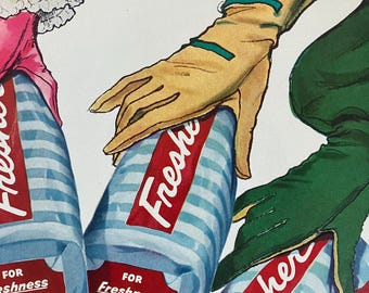 1954 Waxed Paper Vintage Ad, 1950s Fashion Glove Illustration, Vintage Advertisement, 1950s Housewife, Vintage Kitchen Decor, 1950s Food