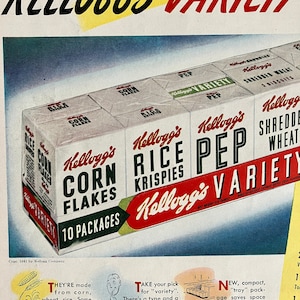 1941 Kellogg&#39;s Variety Package Vintage Ad Vintage Cereal Ad Rice Krispies Shredded Wheat Vintage Breakfast Advertisement Breakfast Nook Art