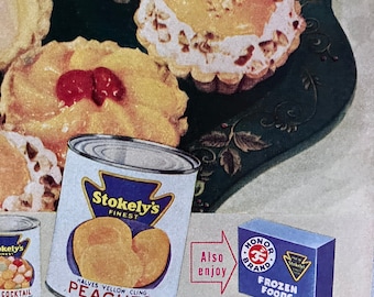 1948 Stokely's Peaches Vintage Ad Christmas Vintage Advertisement Kitchen Wall Art Old Food Advertisement Vintage Christmas Ad Retro Decor