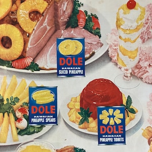 1955 Dole Pineapple Vintage Ad, 1950s Dole Advertisement, Hawaiian House Party, Vintage Kitchen Decor, Retro Wall Art, 1950s Tiki Bar Decor