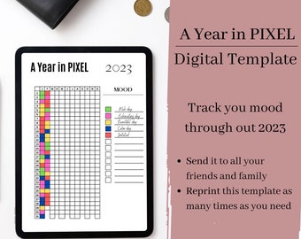 A year in Pixels, digital download file, pdf, mood tracker, mood planner, year in pixels printable, minimalist planner insert