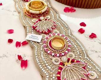 Handcrafted Table Runner & Diya Holder | Festive Centerpiece