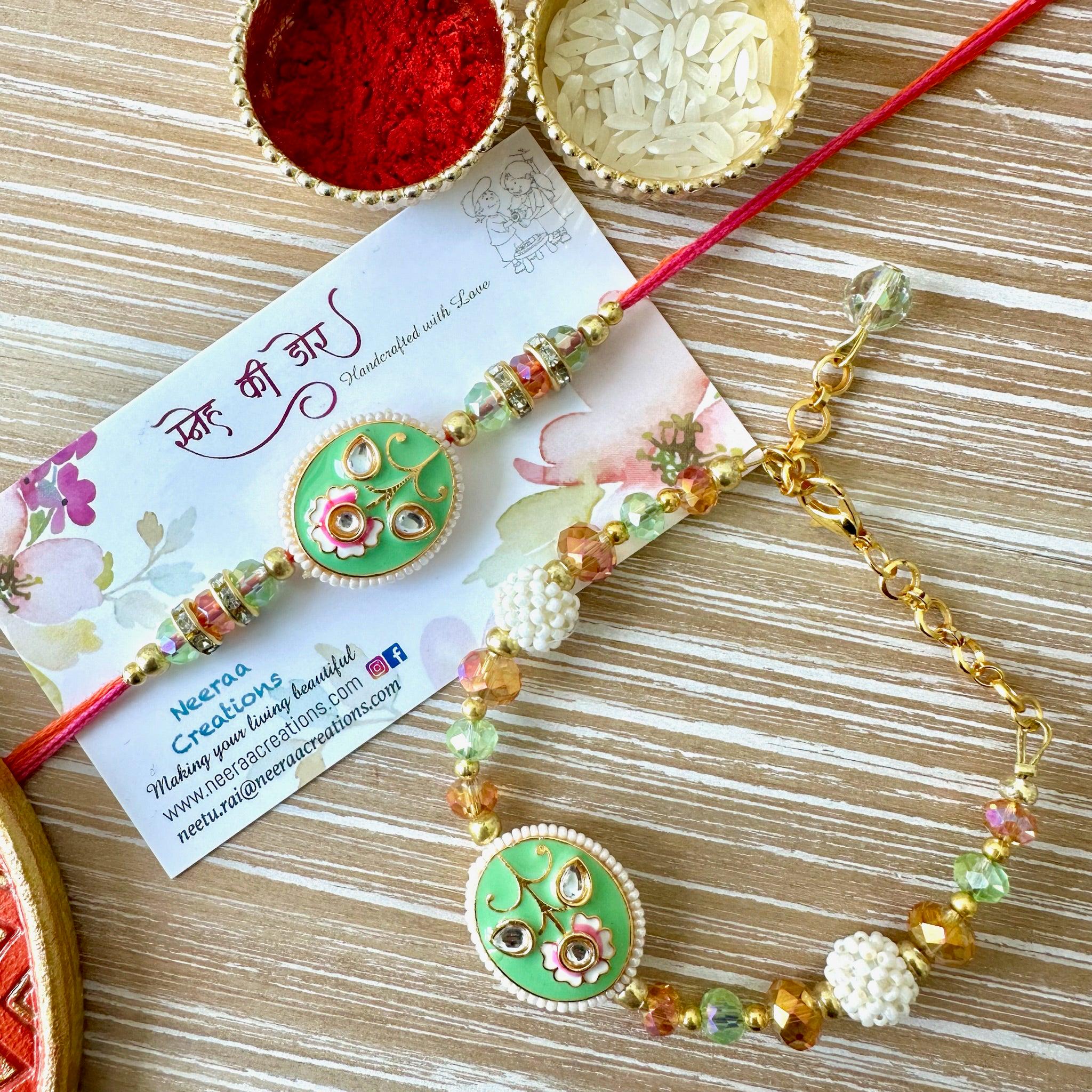 Meenakari Kundan Rakhi set for Bhaiya-Bhabhi