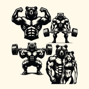 Bodybuilder SVG PNG designs, Gym logo vector, bear fitness, Workout bundle clipart, Weightlifting silhouette, Sublimation design.