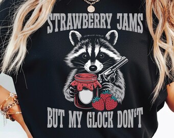Strawberry Jams But My Glock Don't Png Svg, Trendy Raccoon Meme, Vintage Retro Funny Sarcastic Shirts, Sublimation Design.