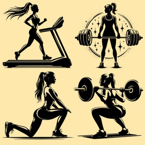 Fitness Girl SVG Bundle: Barbell Workout Clipart (PNG, SVG)