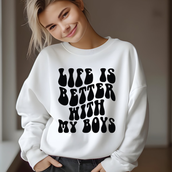 Life Is Better With My Boys Svg Png Cut File Design, Gift for Mom Svg, Mom Life Svg, Mom Shirt Svg, Mother's Day SVG, Wavy Stacked Svg