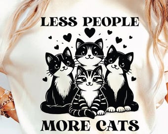 Menos gente, más gatos SVG PNG, diseño de camiseta para amantes de los gatos, mamá de gatos, meme de gato divertido retro vintage, diseño de sublimación.