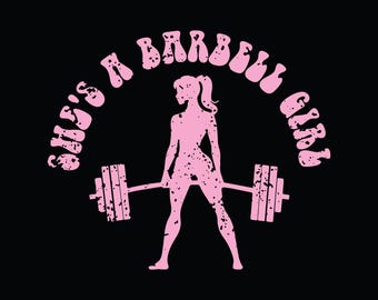 She's A Barbell Girl PNG SVG, Funny body, Builder Weightlifter, Game Day, Pink Girl, Sport Girl, Vintage Retro Design.
