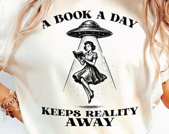 A Book a Day Keeps Reality Away SVG PNG, Retro Funny Bookish Book Lover, Woman Reading Quotes, Tote Bags, Sublimation Design.
