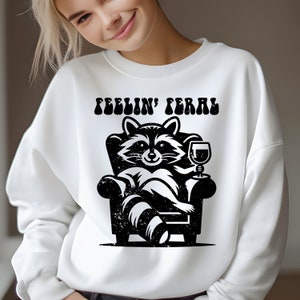 Feelin Feral Png, Svg, Raccoon Svg, Adult Humor Png, Funny Sarcastic Quote Png, Vintage shirt Retro, Feral png, Wine girl png, Funny Raccoon