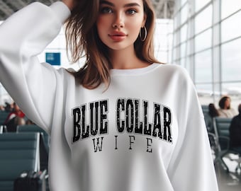 Blue Collar Wife SVG PNG, Retro T-shirtontwerp voor dames (digitale download)