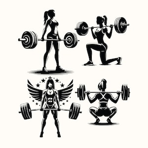 Women Weightlifters SVG Bundle, Female Body Builder Silhouette Cut File, Weight Lifting Vector Art, Women at the Gym PNG, Sublimation Design