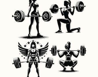 Women Weightlifters SVG Bundle, Female Body Builder Silhouette Cut File, Weight Lifting Vector Art, Women at the Gym, Sublimation Design.