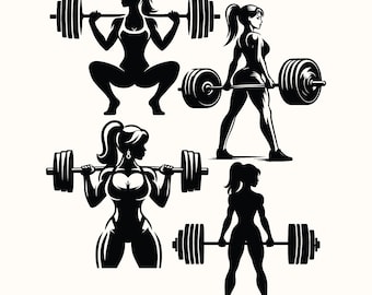 Fitness girl SVG PNG, Black Woman, Workout Bundle, Woman with Barbell, Gym Girls Clipart, Fitness Woman, Workout Silhouette Cut File.