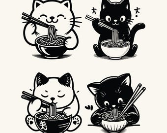 Cute Cat SVG PNG Bundle, Japanese Noodle, Cartoon Cat, Cat Eating Ramen, Sublimation Design, My Ramen Gift.