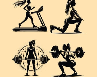 Fitnesstjej Svg Png, Skivstångstjej, Träningspaket, Kvinna med Skivstång, Gymflickor Clipart, Fitnesskvinna, Träningssilhuett.