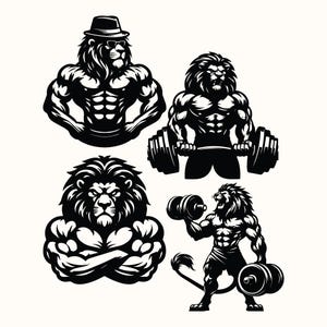 Bodybuilder SVG PNG designs, Gym logo vector, Lion fitness, Workout bundle clipart, Weightlifting silhouette ,Sublimation design.