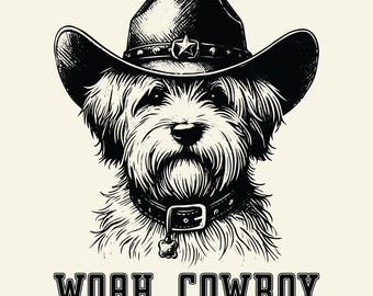 Woah Cowboy SVG PNG, Dog With Cowboy, Hat Over Eyes, Hee Haw Dog, Cute Puppy Dog, Cowboy Western Hand Drawn, Sublimation design.