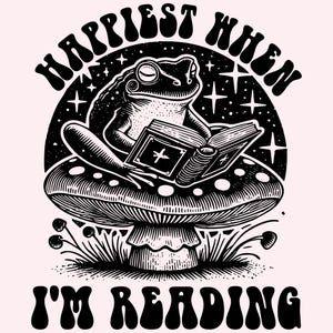 Retro Frog Reading on Mushroom - Funny Sublimation Design (SVG PNG)
