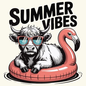 Summer vibes SVG PNG, Highland cow design Png, Retro summer design, Funny beach print, Summer sublimation design, Beach graphic, Sublimation