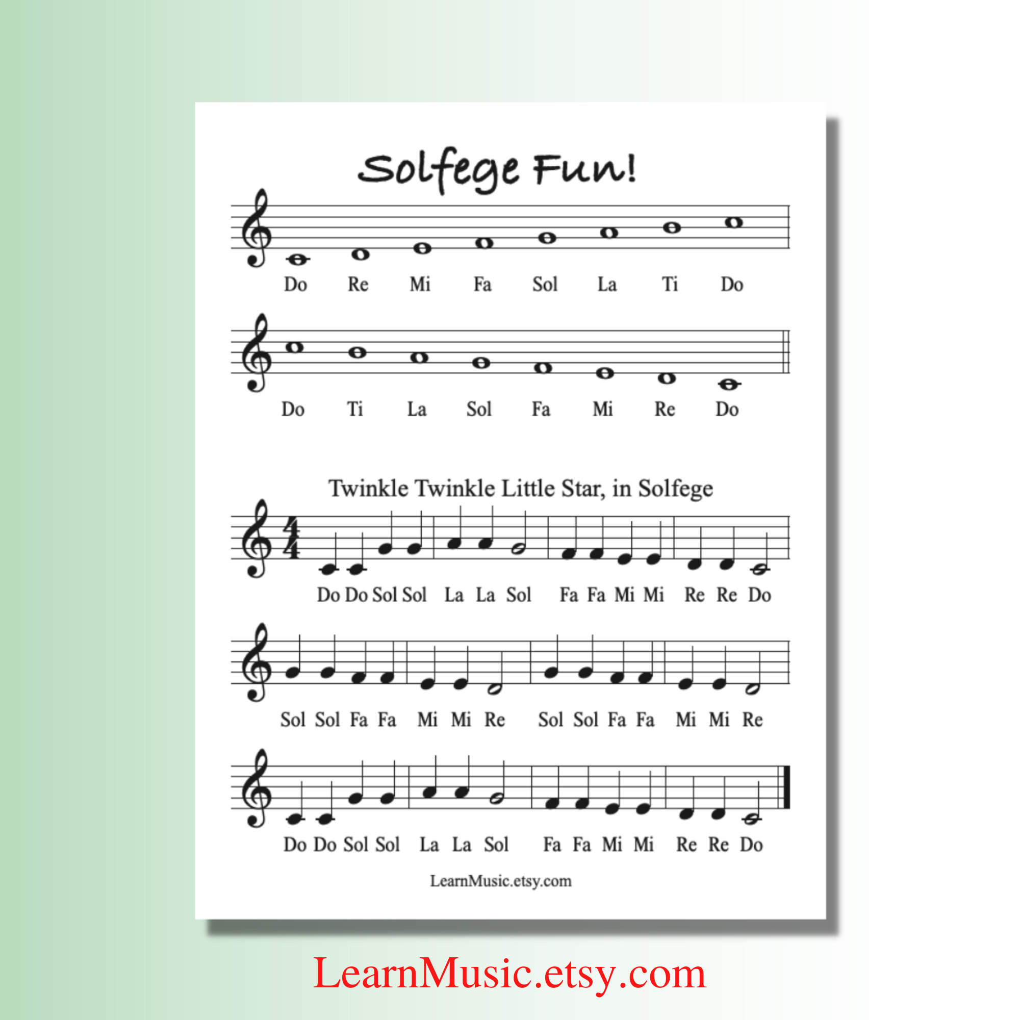 Printable or learning image showing solfege notes applied to a well-known melody like Twinkle Twinkle Little Star