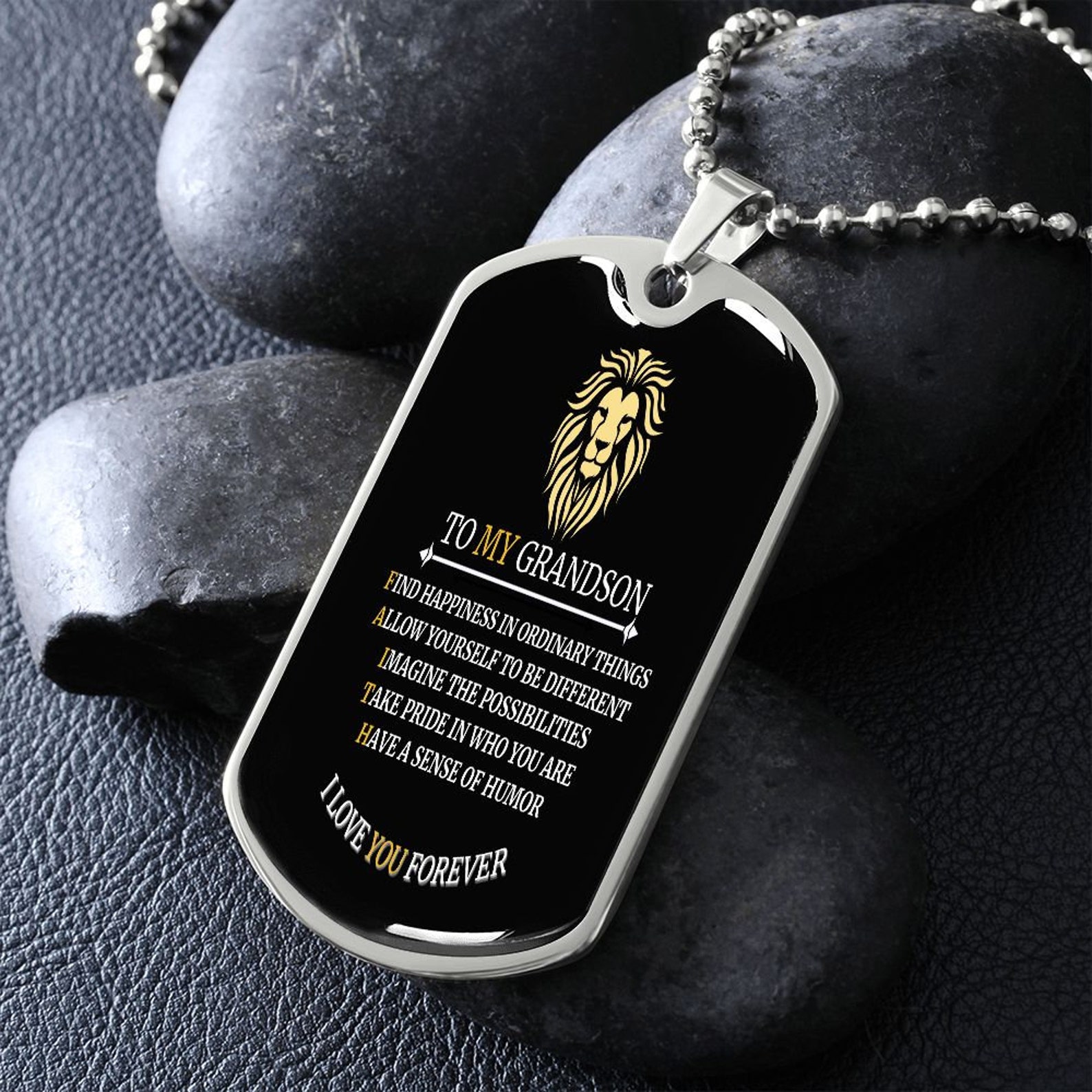 Grandson Necklace, Military Dog Tag, Gifts for Grandson, Birthday Gift