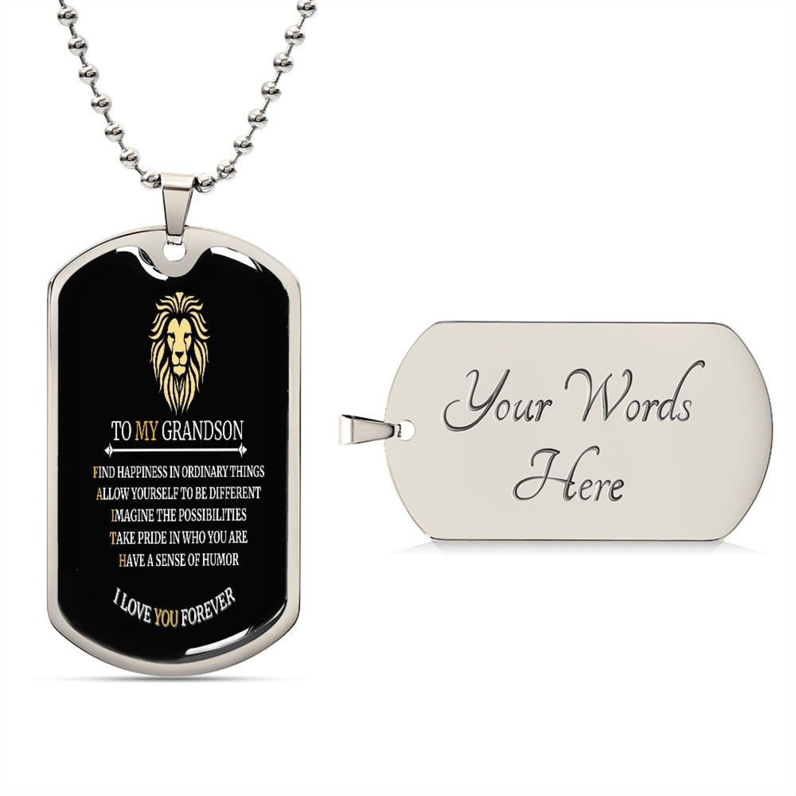 Grandson Necklace, Military Dog Tag, Gifts for Grandson, Birthday Gift