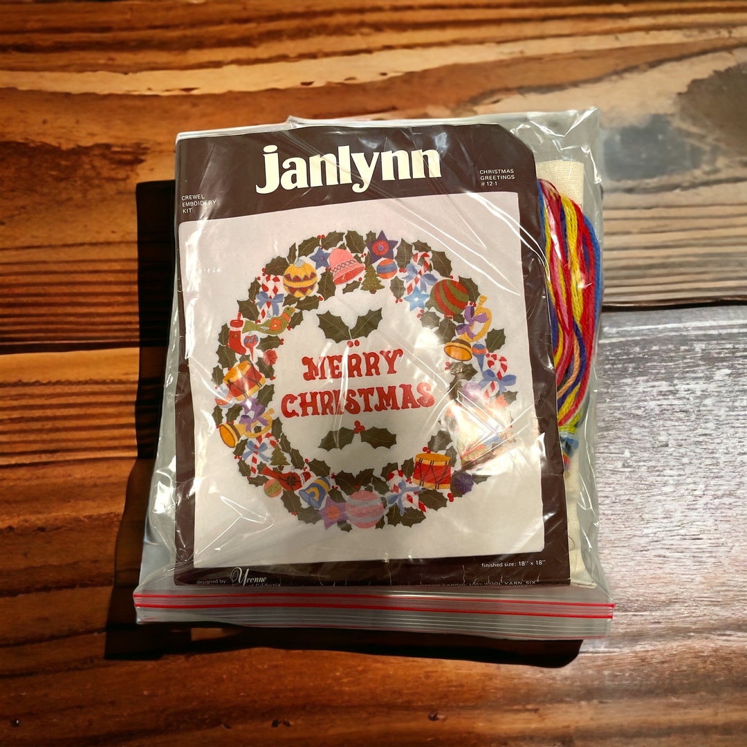 Janlynn Crewel Embroidery Kit 121 Merry Christmas Greeting Etsy