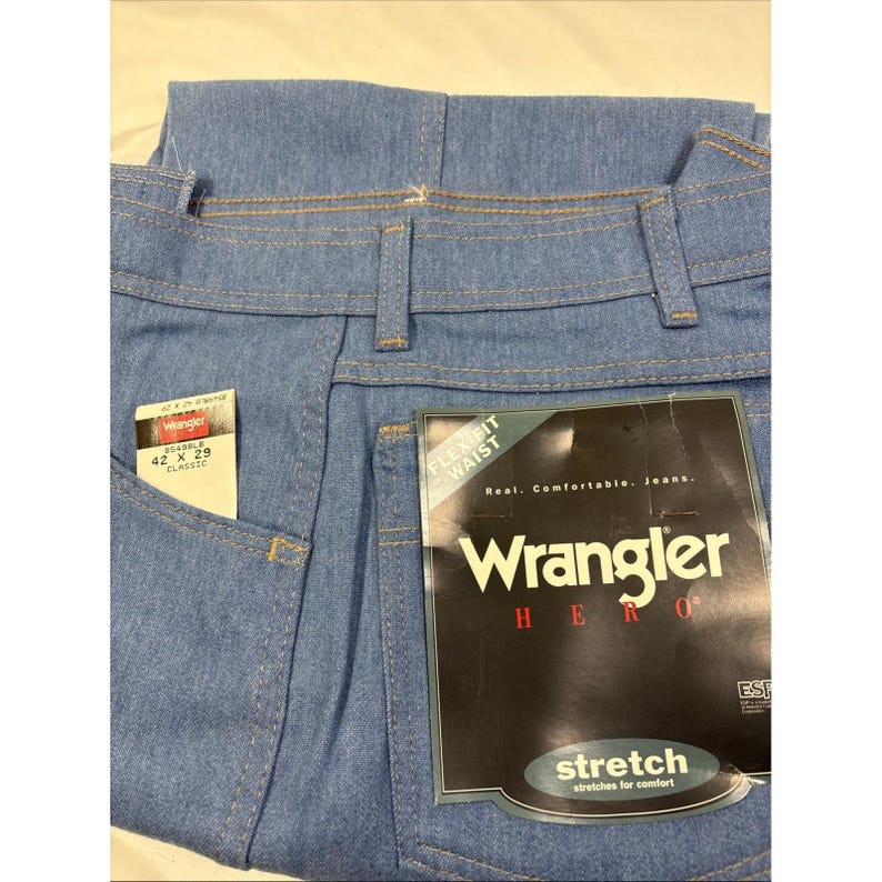 VTG Men's Wrangler Hero Jeans Light Blue Denim Stretch 42x29 Flex Fit Waist 画像 3