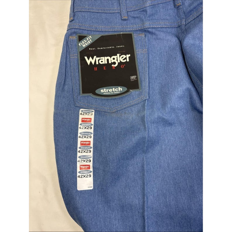 VTG Men's Wrangler Hero Jeans Light Blue Denim Stretch 42x29 Flex Fit Waist 画像 1