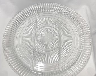 Vintage Anchor Hocking Queen Mary Clear Divided Serving Relish Platter 12"