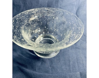 Vintage Clear BlownArt Glass With Controlled Bubbles Footed Glass Bowl 7.5"