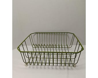 Vintage Rubbermaid Avocado Green Dish Drying Rack Wire Metal MCM Retro 1970s